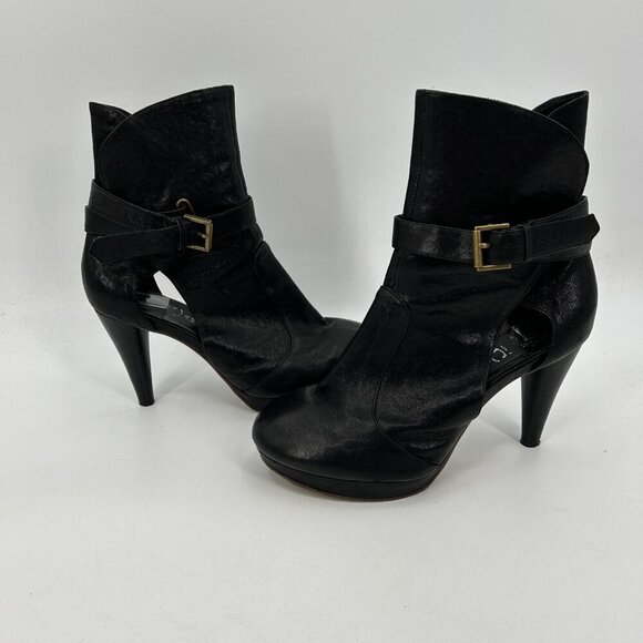 JEFFREY CAMPBELL Black Leather Platform Ankle Strap Booties Heels Shoes Size 9 - Picture 5 of 11